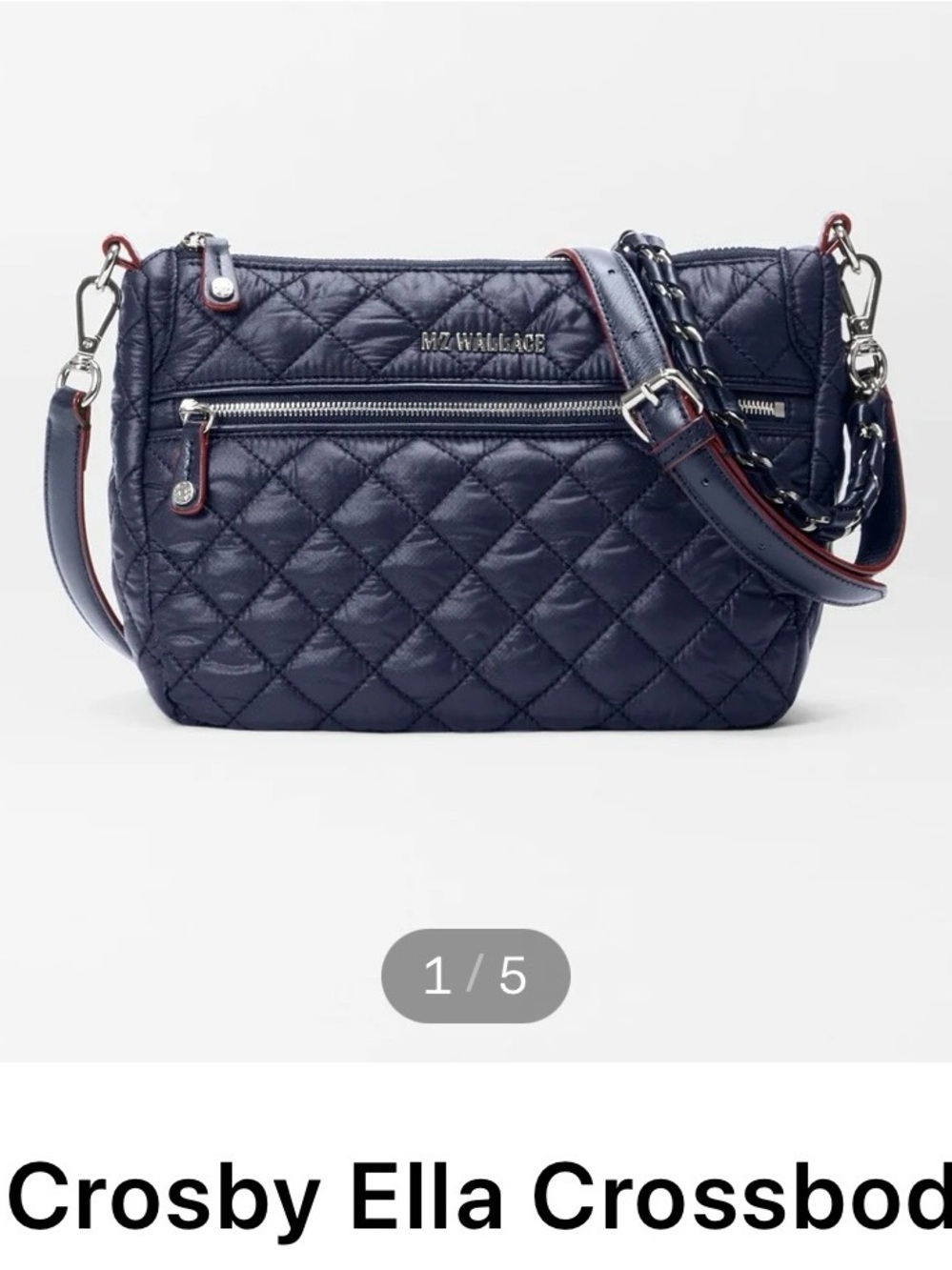 MZ Wallace Quilted Navy Crosby Ella Crossbody with Chain-Trim Strap